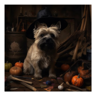 Poster Cairn Terrier Citrouilles Halloween effroi