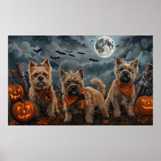 Poster Cairn Terrier Halloween Squelettes (Devant)