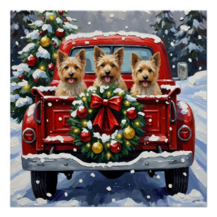 Poster Cairn Terrier Noël Camion Rouge Fêtes