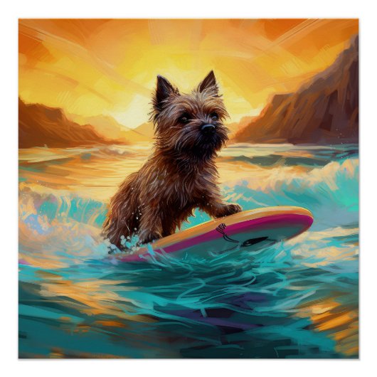 Poster Cairn Terrier Plage Surf Peinture (Devant)