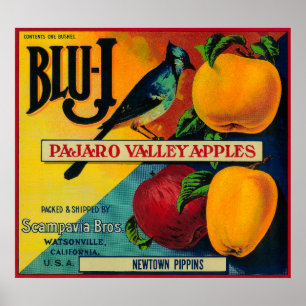 Poster Caisse Bleue-j LabelWatsonville, CA d'Apple