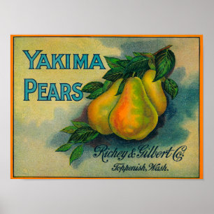Poster Caisse LabelToppenish, WA de poires de Yakima