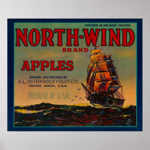 Poster Caisse LabelYakima, WA d'Apple de vent du nord