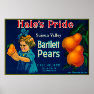 Poster Caisse vigoureuse LabelSuisun, CA de poire de