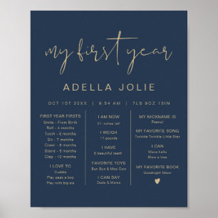 Poster CAITLIN Elegant Navy & Gold First Year Milestone