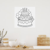Poster Cake Birthday Party Coloring (Cuisine)