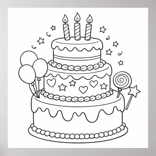 Poster Cake Birthday Party Coloring (Devant)