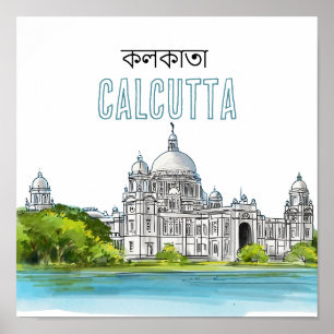 Poster Calcutta "Mémorial Victoria" Kolkata Bengali