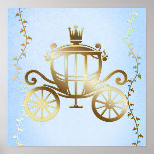 Poster Calèche dorée élégante Histoire bleue Princesse de