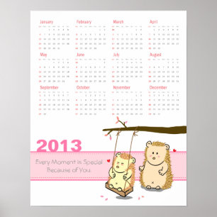 Poster Calendrier 2013 : Couple de hérissons mignons sur