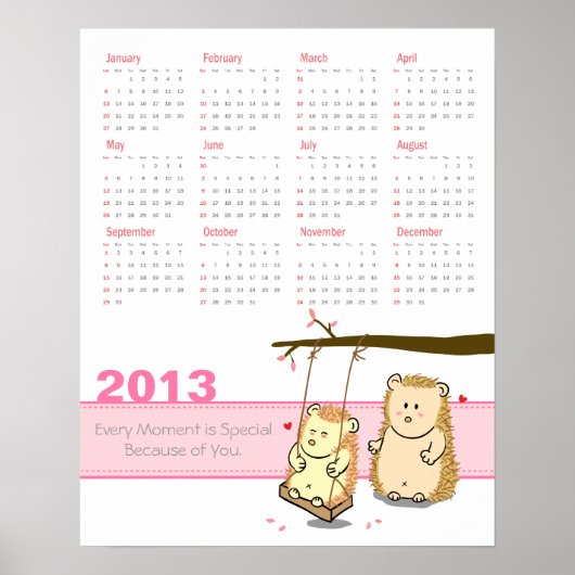 Poster Calendrier 2013 : joli couple de hérissons sur une (Devant)