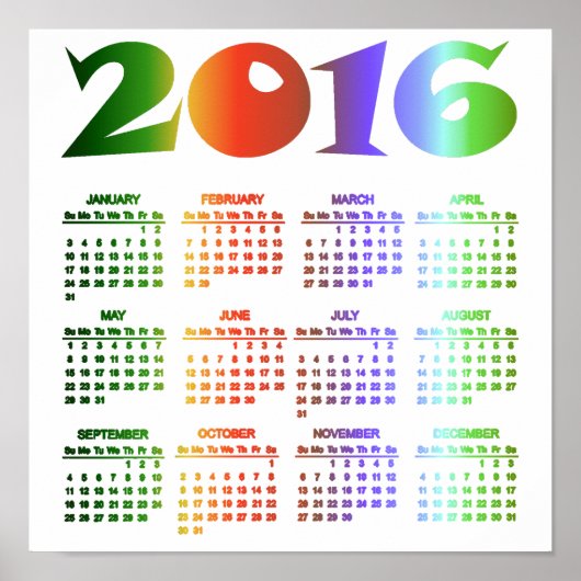 Poster Calendrier 2016 des Couleurs Tropicales (Devant)
