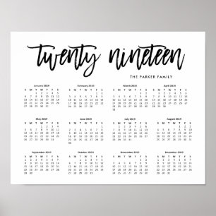 Poster Calendrier 2019 Typographie Moderne Noir et Blanc