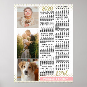 Poster Calendrier 2020 Rose Pâle Or Collage Photo de Fami