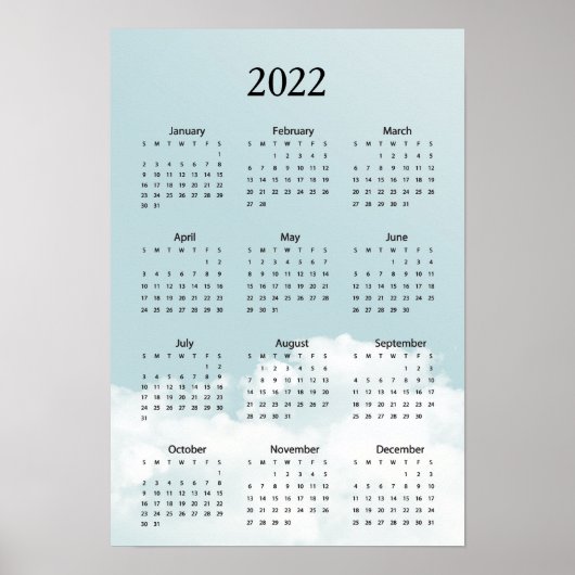 Poster Calendrier 2022 Nuages Ciel (Devant)