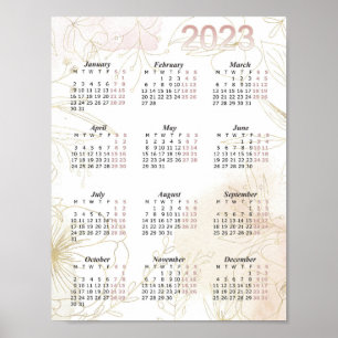 Poster Calendrier 2023, Calendrier annuel aquarelle, Mode