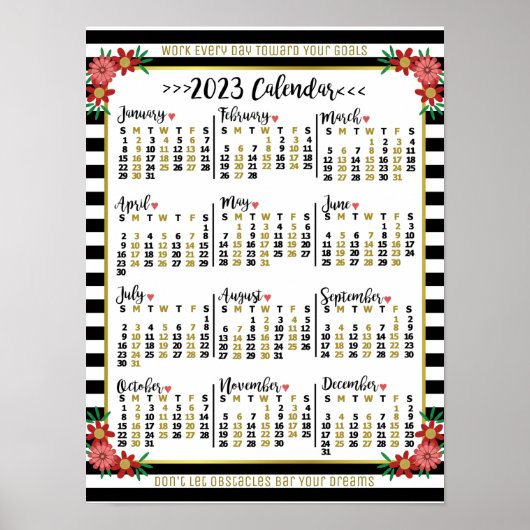 Poster Calendrier 2023 Fleurs et Rayures | Texte personna (Devant)
