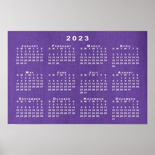 Poster Calendrier 2023 sur photo de texture de lin mauve (Devant)