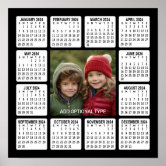 Impression Photo Calendrier 2024 12 mois Mur de bureau noir et