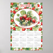 Poster Calendrier 2024 Fraises Vintage Aquarelle (Devant)