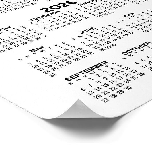 Poster Calendrier 2025 2026 - minimum de base noir et bla (Coin)