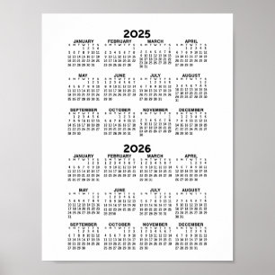 Poster Calendrier 2025 2026 - minimum de base noir et bla
