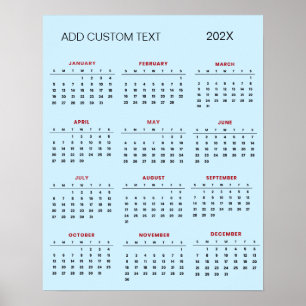 Poster Calendrier 2025 avec texte personnalisé à la mode