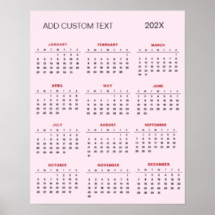 Poster Calendrier 2025 avec texte personnalisé à la mode 