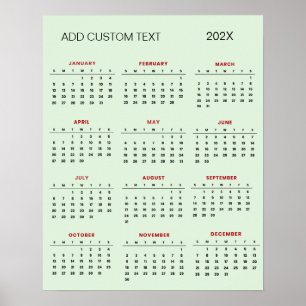 Poster Calendrier 2025 avec texte personnalisé à la mode