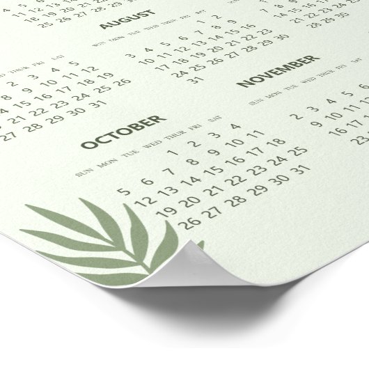 Poster Calendrier 2025 Boho Floral Esthétique Vert (Coin)