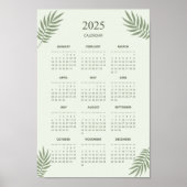 Poster Calendrier 2025 Boho Floral Esthétique Vert (Devant)