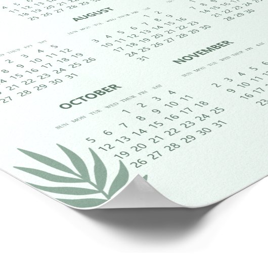 Poster Calendrier 2025 Boho Floral Esthétique Vert Menthe (Coin)