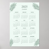 Poster Calendrier 2025 Boho Floral Esthétique Vert Menthe (Devant)