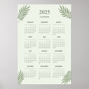 Poster Calendrier 2025 Boho Floral Esthétique Vert Sauge