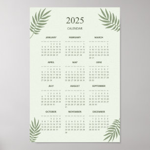 Poster Calendrier 2025 Boho Floral Esthétique Vert Sauge