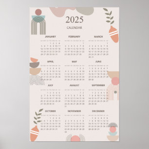 Poster Calendrier 2025 Boho Milieu du Siècle Abstrait Min