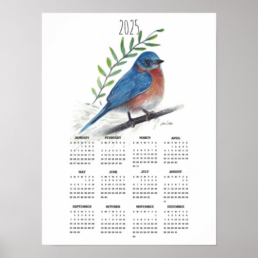 Poster Calendrier 2025 de l'affiche Bluebird On Branch (Devant)