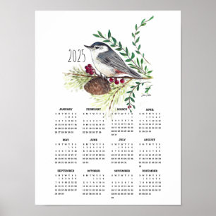 Poster Calendrier 2025 de poche avec les sittelles mignon