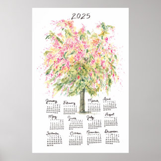 Poster Calendrier 2025 Grand Arbre de Pluie Aquarelle Arc