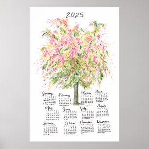 Poster Calendrier 2025 Haute aquarelle Arbre de douche ar