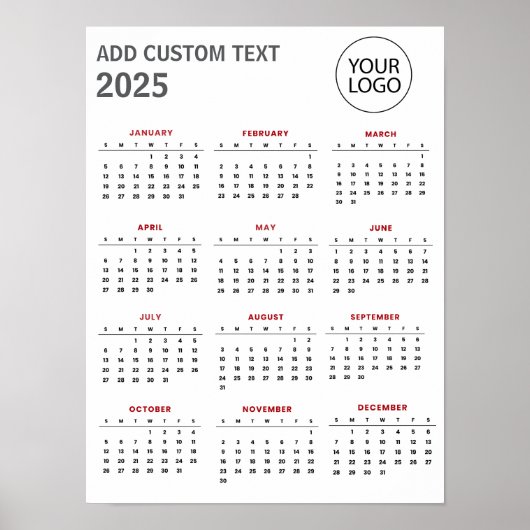 Poster Calendrier 2025 Logo et Texte de l'entreprise prof (Devant)