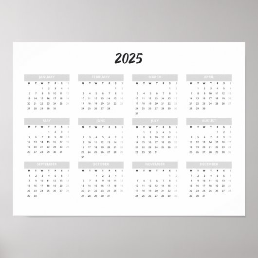 Poster Calendrier 2025 par mois pour la maison, l'école e (Devant)