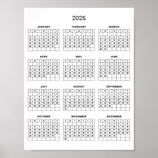 Poster Calendrier 2025 Simple et Élégant |  (Devant)