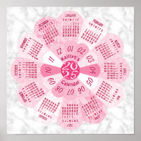 Calendrier 2025 Unique Arrondi Boho Rose Flower Pe