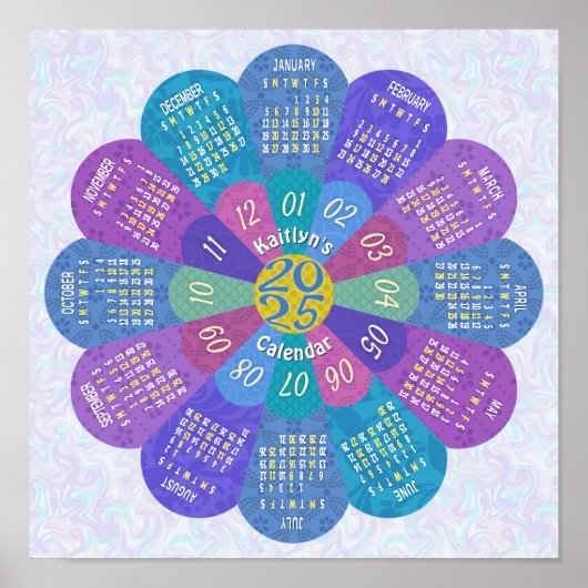 Poster Calendrier 2025 Unique Boho Purple Flower personna (Devant)
