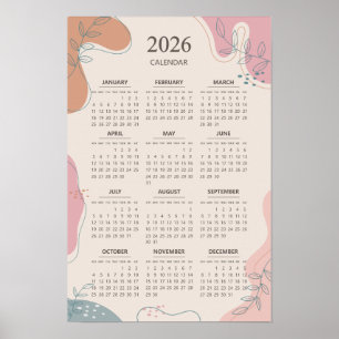 Poster Calendrier 2026 Abstrait Bohème de style milieu de