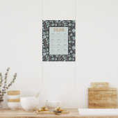 Poster Calendrier 2026 année complète bleu gris Coquelico (Cuisine)
