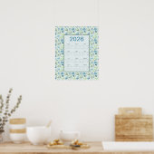 Poster Calendrier 2026 année complète floral bleu (Cuisine)