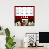 Poster Calendrier 2026 avec fond bordeaux (Bureau à domicile)