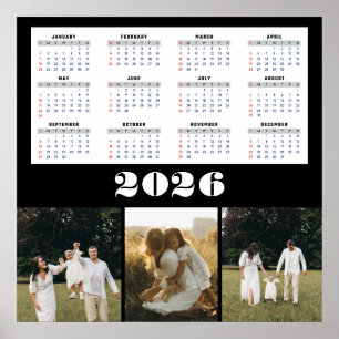 Poster Calendrier 2026 avec fond noir